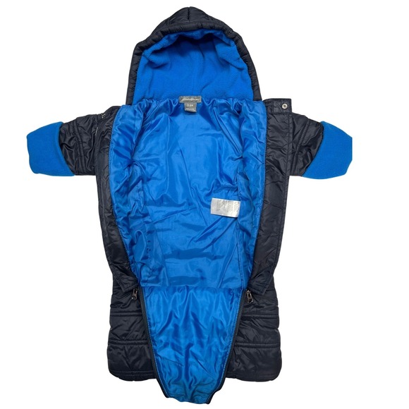Eddie Bauer Baby Bunting Suit 3–6M Navy Blue Fleece Lined Hooded GUC - Picture 7 of 11